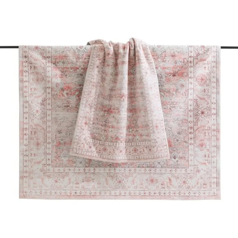 New 6x4 Vintage Pink Area Rug, Washable Non-Slip, Low Pile Carpet for Home